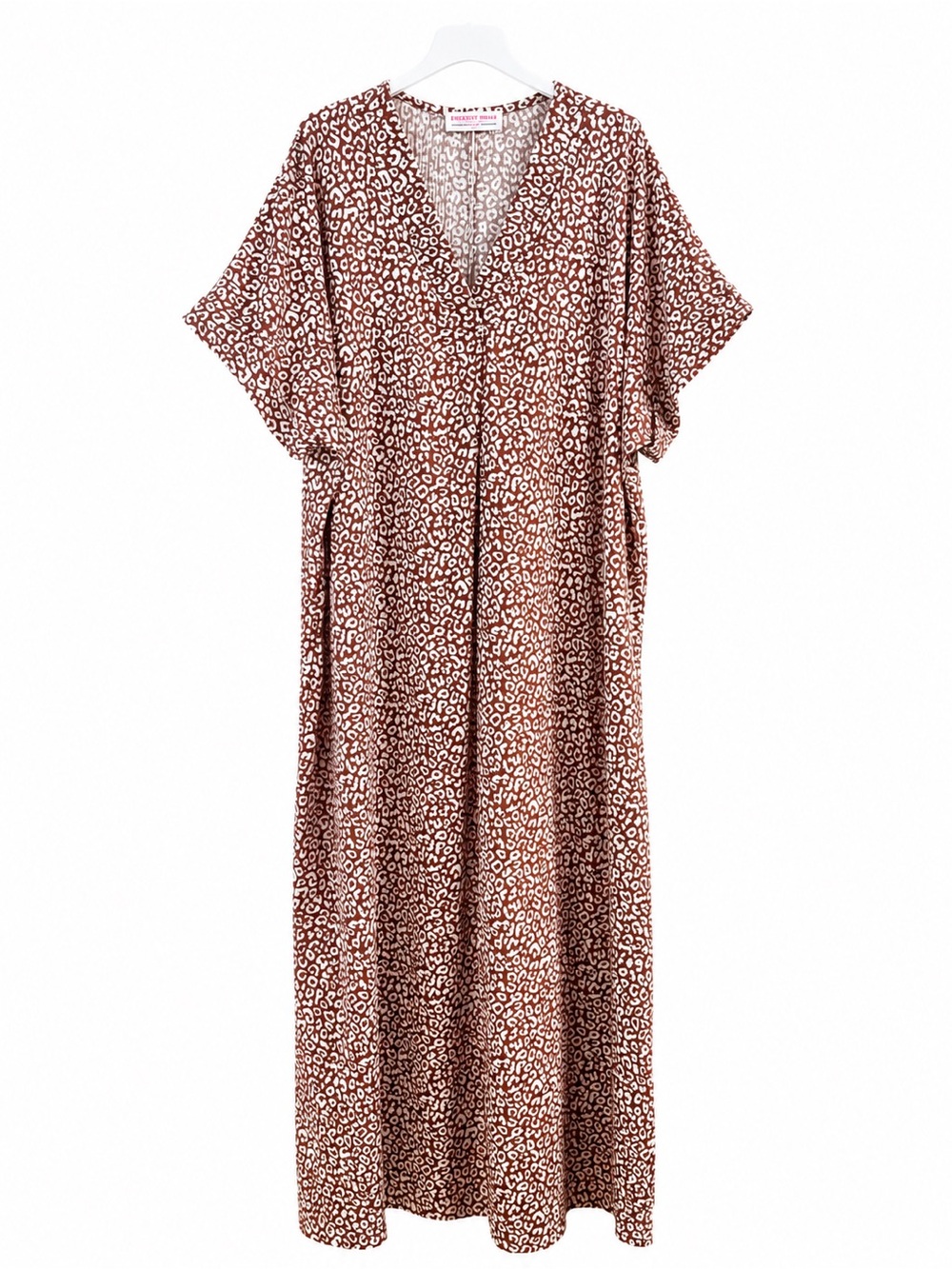 Discount Divas Leopard Print Midi Dress in Rust Textured V-Neck Dress Large